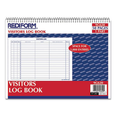 Visitors Log Book, Blue/White/Red Cover, 11 X 8.5 Sheets, 50 Sheets/Book