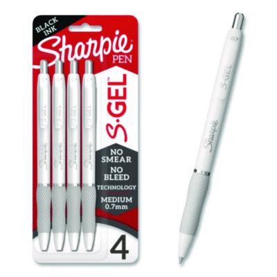 S-Gel Fashion Barrel Gel Pen, Retractable, Medium 0.7 Mm, Black Ink, Pearl White Barrel, 4/Pack