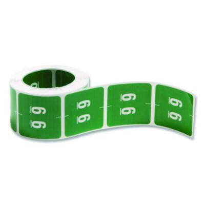 Numerical End Tab File Folder Labels, 6, 1.5 X 1.5, Green, 250/Roll