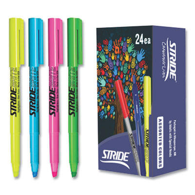 Stridebrite Stick Highlighters, Assorted Ink Colors, Chisel Tip, Assorted Barrel Colors, 24/Pack