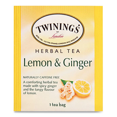 Tea Bags, Lemon And Ginger, 2.65 Oz, 50/Box