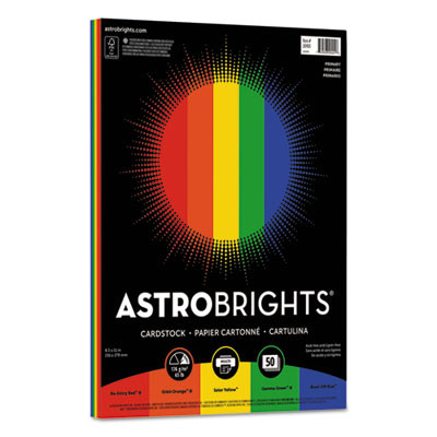 Color Cardstock -"Primary" Assortment, 65 Lb Cover Weight, 8.5 x 11, Assorted, 50/Pack