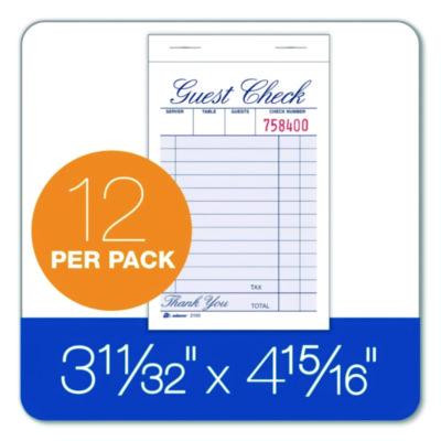 One-Part Guest Check Pad, One-Part (No Copies), 3.35 x 4.94, 100 Forms/Pad, 12 Pads/Pack