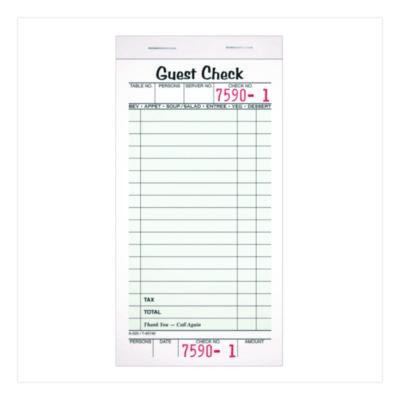 One-Part Guest Check Pad With Perforated Stub, One-Part (No Copies), 3.4 x 6.25, 50 Forms/Pad, 10 Pads/Pack