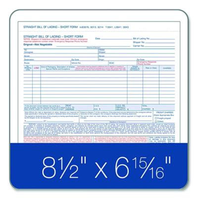Bill Of Lading - Short Form For Up To Ten Articles, Three-Part Carbonless, 8.5 x 6.94, 50 Forms Total
