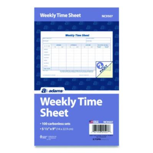 Weekly Time Sheets, One Part (No Copies), 8.5 x 5.5, 100 Forms/Pad, 2 Pads/Pack