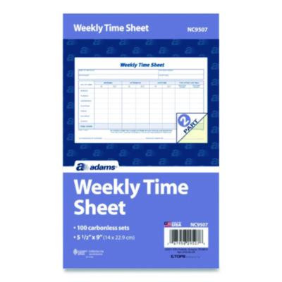 Weekly Time Sheets, One Part (No Copies), 8.5 x 5.5, 100 Forms/Pad, 2 Pads/Pack