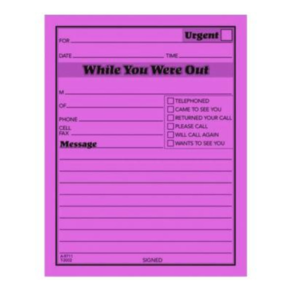 While You Were Out Memo Pad, One-Part (No Copies), 4.25 x 5.5, 50 Forms/Pad, 6 Pads/Pack