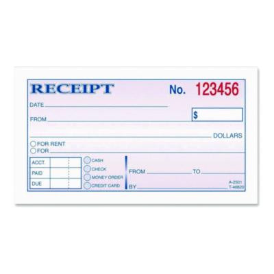 Money/Rent Receipt Book, Two-Part Carbonless, 4.88 x 2.75, 50 Forms Total