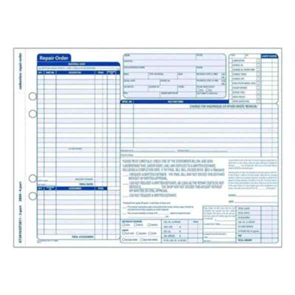Multipart Auto Repair Work Order Forms With Checklist For Routine Jobs, Three-Part Carbonless, 10.94 x 8.5, 50 Forms Total