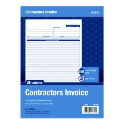 Multipart Contractor Invoice Forms, Three-Part Carbonless, 8.5 x 10.94, 100 Forms Total