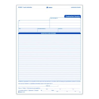 Multipart Contractor Invoice Forms, Three-Part Carbonless, 8.5 x 10.94, 100 Forms Total