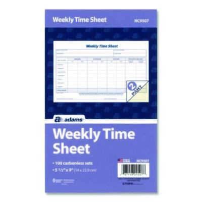 Weekly Time Sheets, Two-Part Carbonless, 8.5 x 5.5, 100 Forms Total