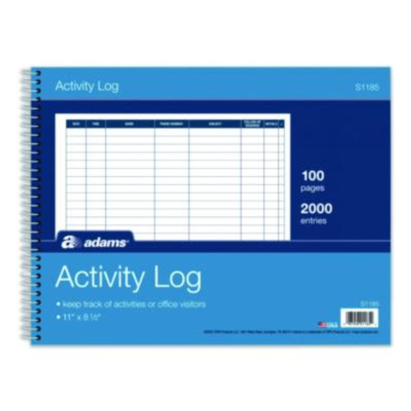 Activity Logbook, 8 Columns, Blue/White Cover, 11 x 8.5 Sheets, 50 Sheets/Book