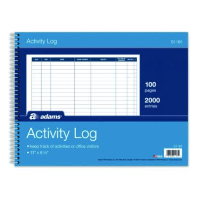 Activity Logbook, 8 Columns, Blue/White Cover, 11 x 8.5 Sheets, 50 Sheets/Book
