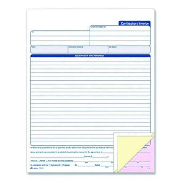Multipart Contractors Invoice Pad, Three-Part Carbonless, 8.34 x 10.84, 50 Forms Total