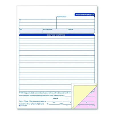 Multipart Contractors Invoice Pad, Three-Part Carbonless, 8.34 x 10.84, 50 Forms Total