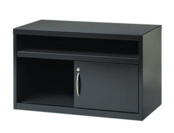 Credenza With Sliding Door, Steel, 2-Shelf, 36 w x 18.62 d x 22 h, Charcoal