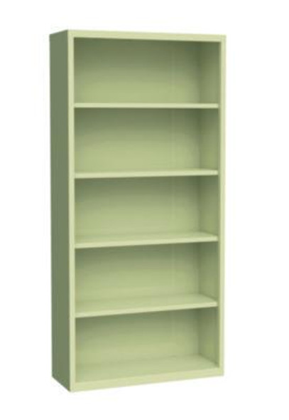 Five-Shelf Metal Bookcase, 34.5" x 13" x 72", Putty