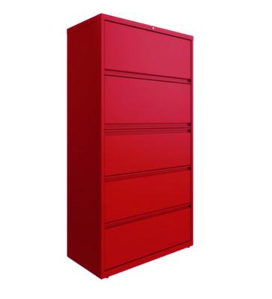 Lateral File, 5 Letter/Legal/A4 -Size File Drawers, Lava Red, 36" x 18.63" x 67.63"