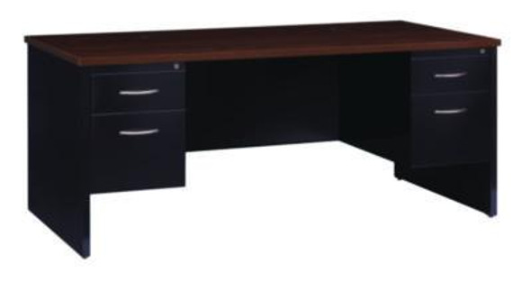Executive Double Pedestal Steel Desks., 60" x 30" x 29.5", Walnut/Black