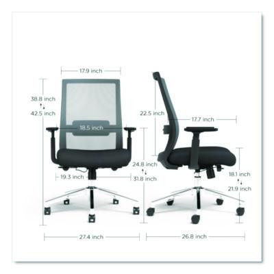 Alera Ashdale Ergonomic Fabric Swivel Task Chair, Supports 275 Lb, 18.15 To 21.89 Seat Height, Black Seat/Back, Silver Base