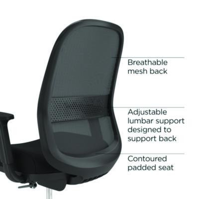 Alera Kempton Fabric Mesh Task Stool, Supports Up To 275 Lb, 26.57 To 33.62 Seat Height, Black Seat, Black Back, Black Base