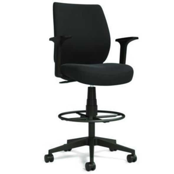 Alera Wessex Drafting Stool, Fabric, Supports Up To 275 Lb, 27.95 To 33.66 Seat Height, Black Seat, Black Back, Black Base