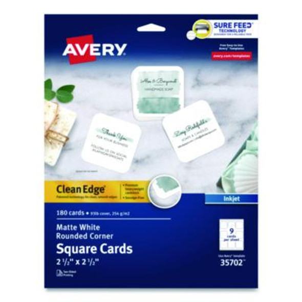 Clean Edge Square Cards, Inkjet, 2.5 x 2.5, 9 Cards/Sheet, 20 Sheets/Pack