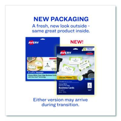 Print To The Edge Business Cards With Sure Feed Technology, 2 x 3.5, White, 8/Sheet, 20 Sheets/Pack