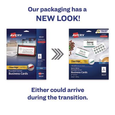 Print-To-The-Edge Business Cards With Rounded Corners, Inkjet, 2 x 3.5, White, 8 Cards/Sheet, 20 Sheets/Pack