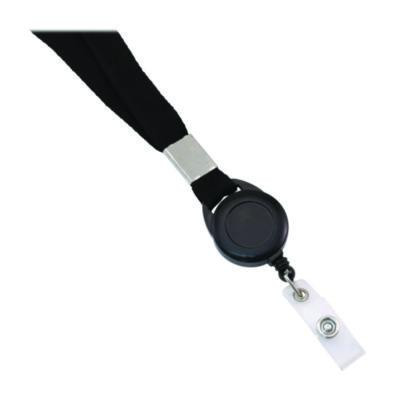 Retractable Badge Reel With Lanyard, Extends 30", Black/White, 12/Pack