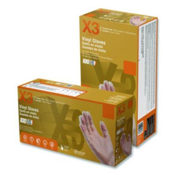 Industrial Vinyl Gloves, Powder-Free, Small, 3 Mil Thick, 9.5" Long, Clear, 100/Box