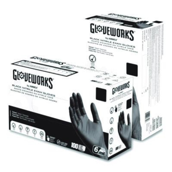Nitrile Exam Gloves, Powder-Free, Small, 6 Mil Thick, 9.5" Long, Black, 100/Box