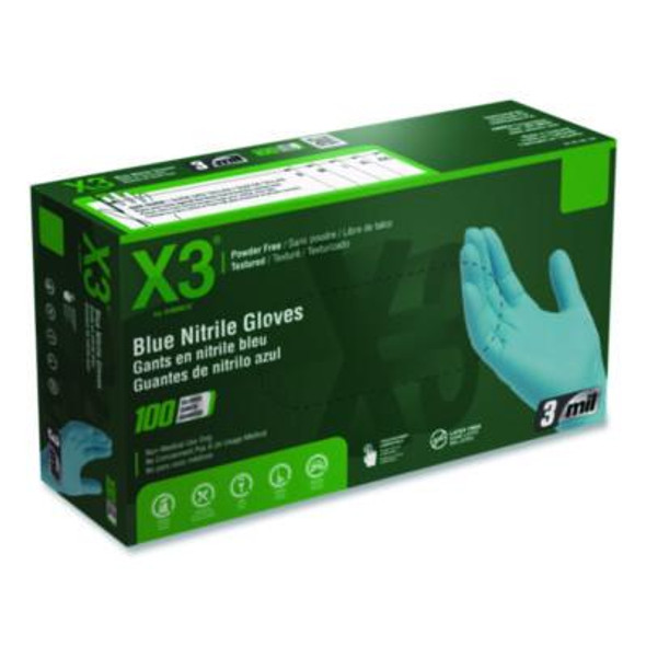 Industrial Nitrile Gloves, Powder-Free, Medium, 3 Mil Thick, 9.5" Long, Blue, 100/Box
