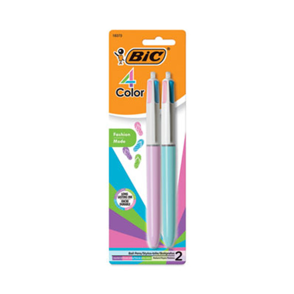 4-Color Multi-Color Ballpoint Pen, Retractable, Medium 1 Mm, Lime/Pink/Purple/Turquoise Ink, Assorted Barrel Colors, 2/Pack
