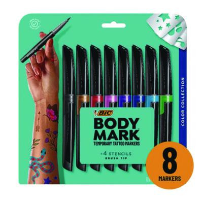 Bodymark Temporary Tattoo Markers, Fine Brush Tip, Assorted Colors, 8/Pack
