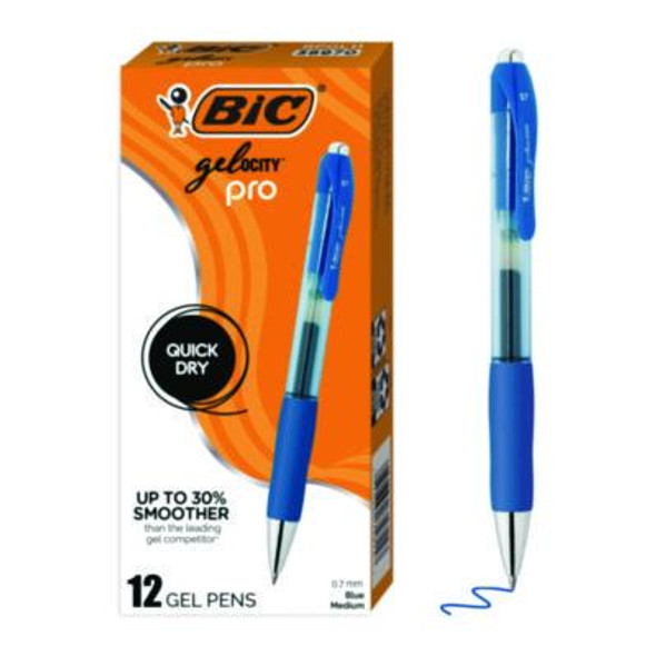 Gel-Ocity Pro Quick Dry Gel Pen, Retractable, Medium 0.7 Mm, Blue Ink, Blue/Clear Barrel, 12/Pack