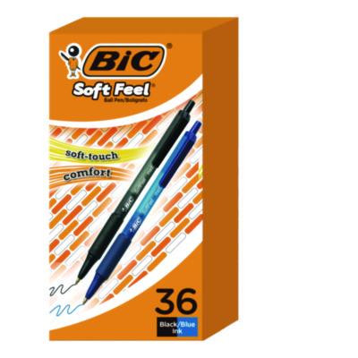 Soft Feel Ballpoint Pen Value Pack, Retractable, Medium 1 Mm, Black Ink, Black Barrel, 36/Pack