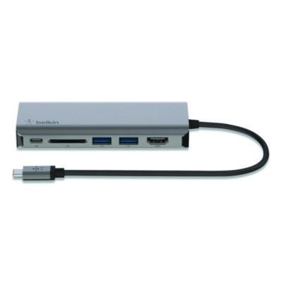 Connect 6-In-1 Usb-C Multiport Adapter Hub, 6-Port, Gray