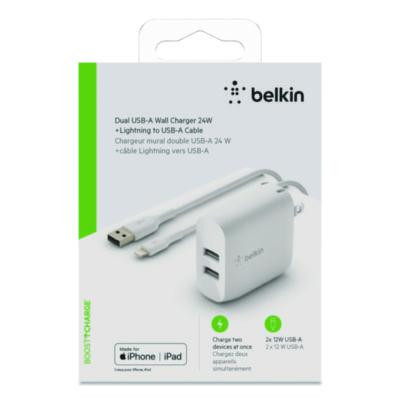 Boost Charge Dual Usb-A Wall Charger + Lightning To Usb-A Cable, White
