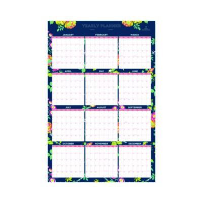 Day Designer Peyton Laminated Erasable Wall Calendar, Floral Artwork, 36 x 24, White/Navy Sheets, 12-Month (Jan To Dec): 2026
