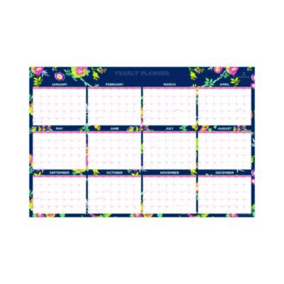 Day Designer Peyton Laminated Erasable Wall Calendar, Floral Artwork, 36 x 24, White/Navy Sheets, 12-Month (Jan To Dec): 2026