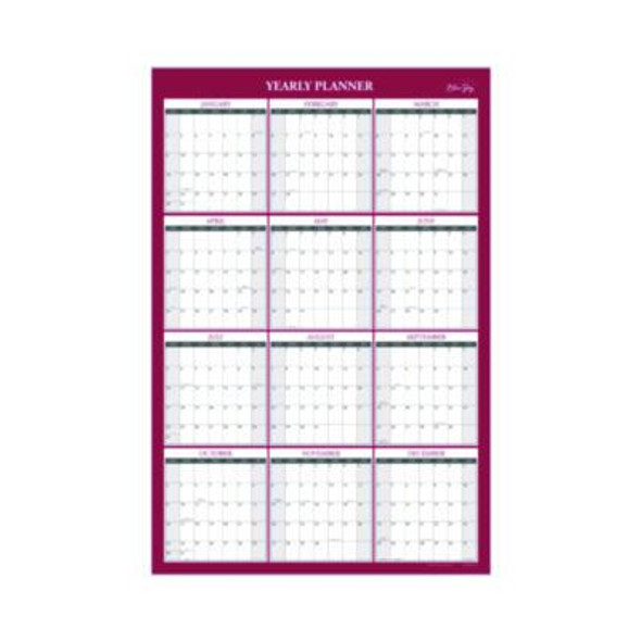 Classic Red Laminated Erasable Wall Calendar, 36 x 24, White/Red/Gray Sheets, 12-Month (Jan To Dec): 2026