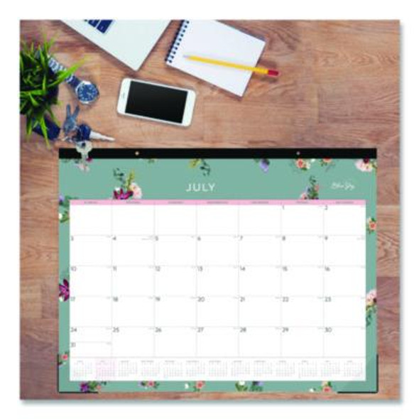 Greta Academic Year Desk Pad Calendar, Floral Artwork, 22 x 17, White/Green/Pink Sheets, 12-Month: July 2025 To June 2026