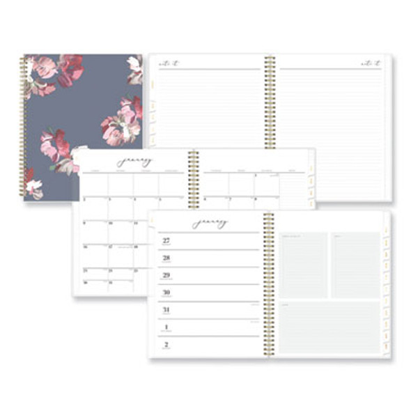 Life Note-It Leah Weekly/Monthly Notes Planner, Floral Artwork, 11 x 8.5, Gray/Pink/White Cover, 12-Month (Jan To Dec): 2026