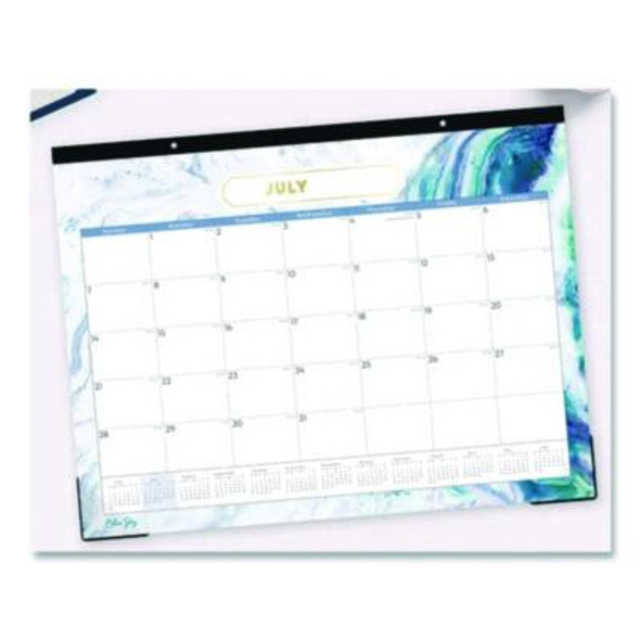 Gemma Academic Year Desk Pad Calendar, Geode Artwork, 22 x 17, White/Blue/Green Sheets, 12-Month (July To June): 2025 To 2026