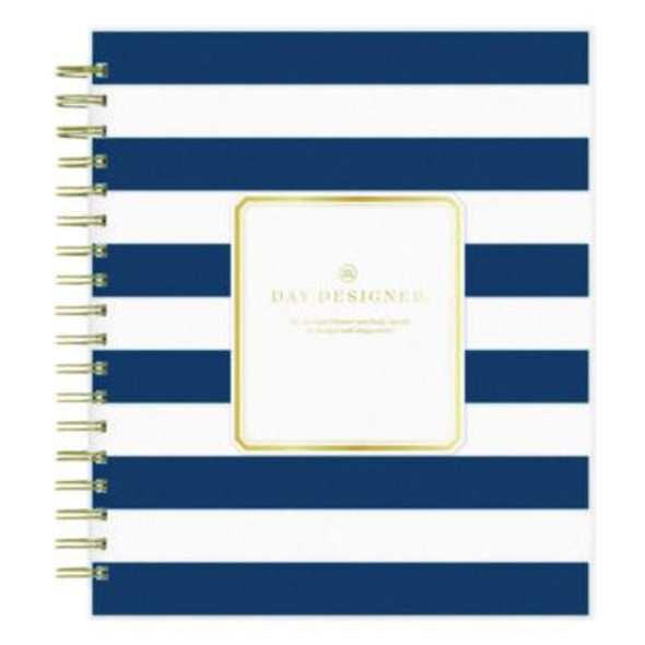 Day Designer Navy Stripe Daily/Monthly Planner, Horizontal Stripe Artwork, 10 x 8, Navy/White Cover, 12-Month (Jan-Dec): 2026