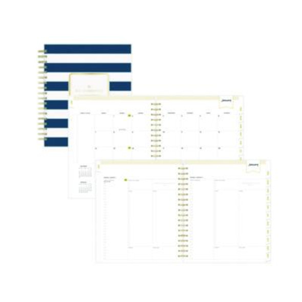 Day Designer Navy Stripe Daily/Monthly Planner, Horizontal Stripe Artwork, 10 x 8, Navy/White Cover, 12-Month (Jan-Dec): 2026