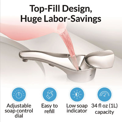 Sureflo Top-Fill Automatic Bulk Foam Soap Dispenser, 34 Oz, 2.75 x 6.75 x 3, Polished Chrome